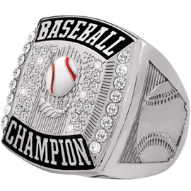 Crown Awards Baseball Champion Ring, Silver Deluxe Baseball Ring, Size 12