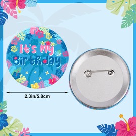 Hawaii It's My Birthday Pin, 2.3in Summer Happy Birthday Button Badge Palm Leaf for Boys Girls Women Men Party Decorations