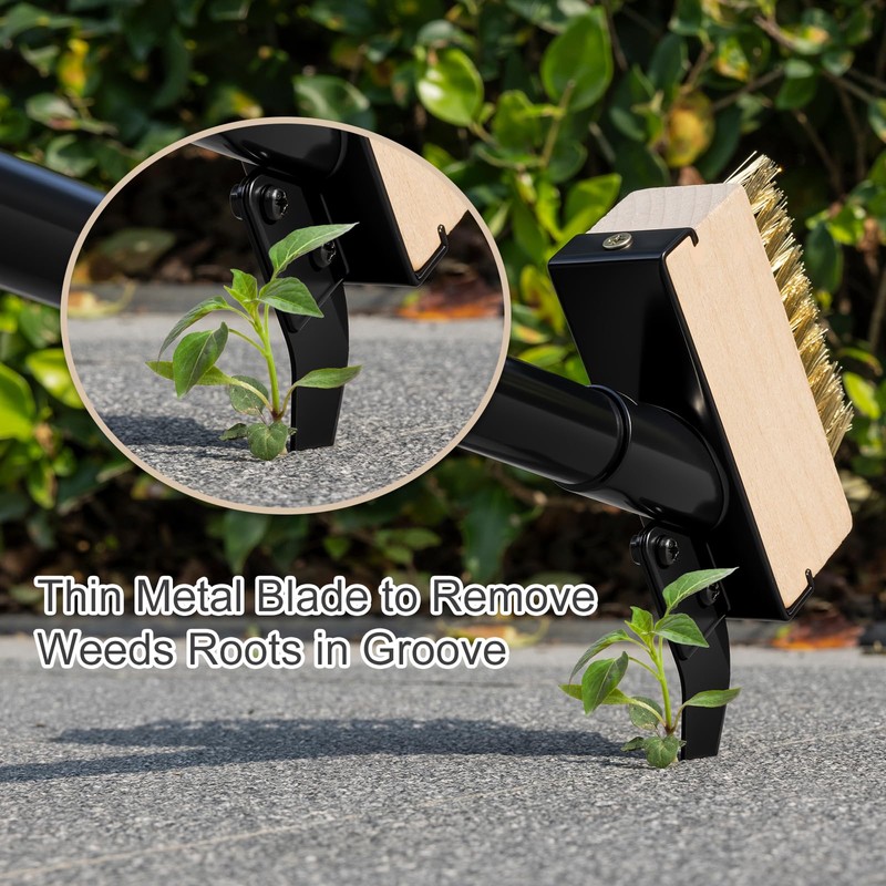 Mitclear Weed Moss Remover Brush with Long Handle(57IN), Crack Weeder