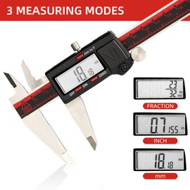 VINCA IP54 Grade Digital Caliper, DCLA-0805 8 Inch/200mm, Inch/Millimeter/Fractions Conversion, Stainless Steel, Large LCD Screen