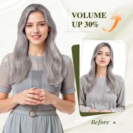 Elailite Real Hair Extensions Clip Grey in 1 Weft Clip-In Hair Extension Straight 30 cm 40 g # Light Grey