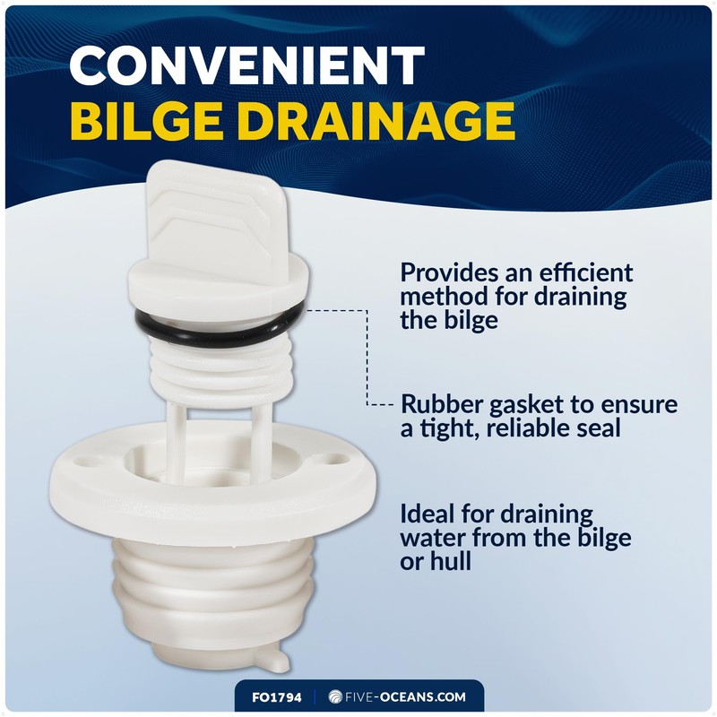 Five Oceans Captive Garboard Drain Plug, for 1-Inch Transom Hole,