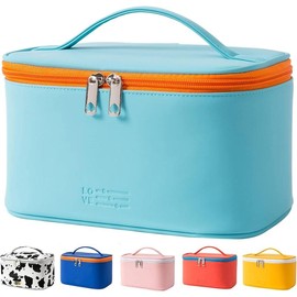 Makeup Bag Portable Travel Cosmetic Bag for Women, Beauty Zipper Makeup Organizer PU Leather Washable Waterproof (Light Blue) - Color: Rainbow Green
