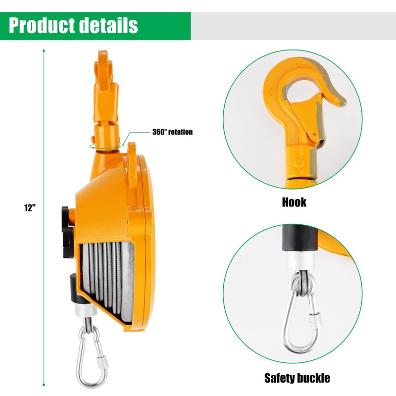YJINGRUI Retractable Spring Balancer 1~3kg(2.2~6.6lbs) Hanging Tool Spring Balancer Balancer