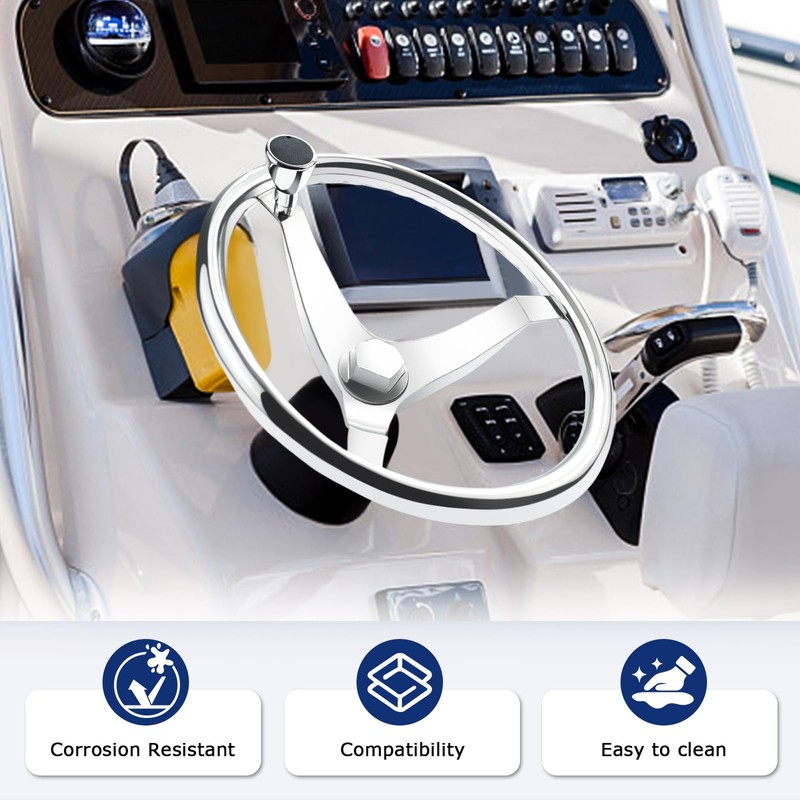 3 Spoke Stainless Steel Boat Steering Wheel 13-1/2" Dia with
