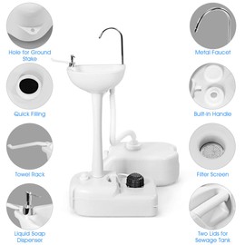 Giantex Hand Washing Station Portable Hand Sink W/Wheels,4.5 Gal Fresh Water Tank, Towel Holder & Liquid Soap Dispenser,Hand Wash Basin Stand for Outdoor&Indoor Foot Operated Free Standing Sink Units