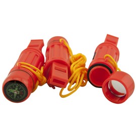 Emergency Zone 5 in 1 Survival Whistle. Compass, Whistle, Water-Resistant Container, Signal Mirror, Ferro Rod. Available in 1, 3, 30, and 300 Pack. (3)