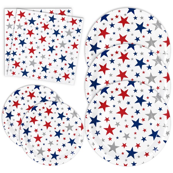 Whaline 72Pcs Patriotic Party Tableware Set Red Blue Star Disposable