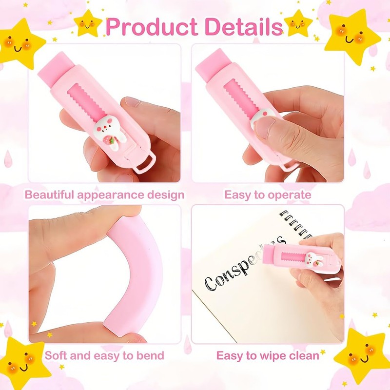 Pack of 2 Retractable Erasers - Meow, Eraser for Pencils