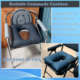 GFERTRE Bedside Commode Cushion, Universal Fit, Soft Padded Toilet Seat Cover,Warmer Washable Padded Camping Toilet Cushion Covers,Commode Chair Cushion 16.5" X 16.5"with Fixing Straps