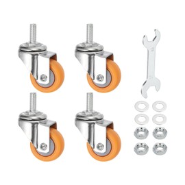 PATIKIL 1.5 Inch Stem Caster Wheels Set of 4 Low Profile Threaded Shelf Swivel Wheel M8 x 20 mm Total Load 165 Lbs for Furniture Cart Wire Shelving Racks Leveling, Orange