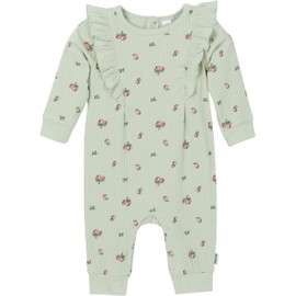Gerber Baby Girls' Ruffle-Edge Romper, Green Pears, 12 Months