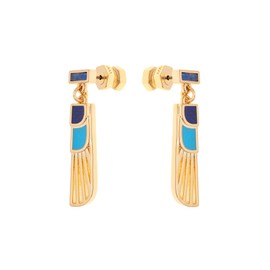 All We Are Maat Feather Drop Earrings For Women (Gold Tone/Blue & Green)