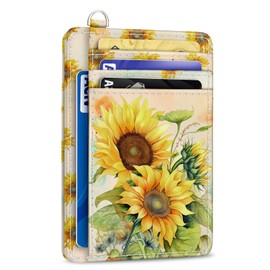 Yonlevres Credit Card Holder Slim Wallet, Sunflower RFID Wallet Women Front Pocket Small Card Holder, Travel Cute Funny Thin Card Case ID Window PU Leather RFID Blocking Card Organizer Gifts Girls