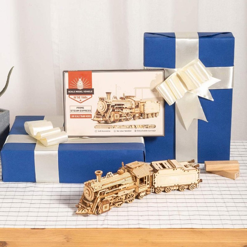 DIY Steam Train Model Vehicle 3D Wooden Puzzles Assembly Toys