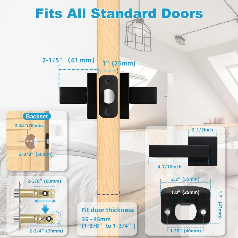 Estmoon 4 Pack Passage Door Knobs - Black Door Handle