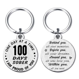 Alotozo 100 Day Sobriety Gift - 100 Days Sober Milestone Keyring - Alcohol Drug Addiction Recovery Gifts for Women Men - Clean and Sober Token