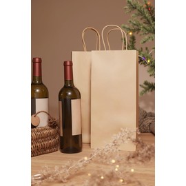 excvalues Kraft Paper Wine Bags 5.6"x3.4"x13" 100Pcs Recyclable Bulk Brown Wine Bag Gift Tote Bottle Bag Retail Tumbler Bag With Handles for Business Gift Wrap Party(Brown)