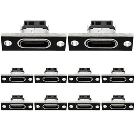 VISSQH Pack of 10 USB 3.1 Type C Female Plug, 3A USB 3.1 Type C Breakout Board, 2 Pins USB C Soldering Adapter Socket, DIY Plug for Panel Mounting (Black)