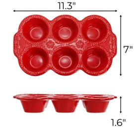 Hiceeden 2 Pack 6-Cup Ceramic Muffin Pan, Nonstick Cupcake Baking Pans with Handle, Ceramic Muffin Tin with Embossed Pattern for Muffin, Cupcake, Red