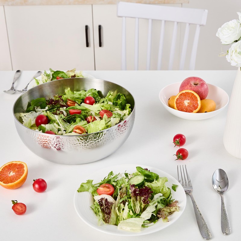 Brightalk 100oz Stainless Steel Hammered Salad Bowl, Large Fruit Popcorn