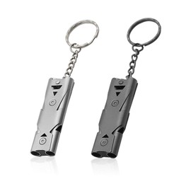 Pack of 2 Stainless Steel Emergency Whistle with Key Ring, Safety Whistle, Outdoor Survival Whistle, Suitable for Outdoor Adventure, Competition Training, Rescue Survival