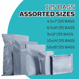 125 Mixed Grey Plastic Mailing Mail Post Postage Bags Assorted Sizes Packaging Poly Postal mailers Grey Parcel Bags Self Seal Strong Mailing Postal Bags, Packing Shipping Bags - 5 Sizes/25 Each