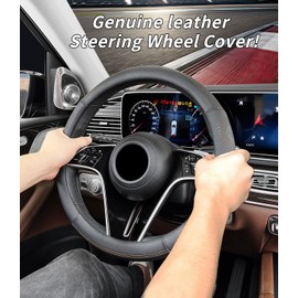 Custom-Fit for Toyota Steering Wheel Cover, Genuine Leather Steering Wheel Cover, Non-Slip, Breathable, for Toyota Accessories (Black,for Toyota)