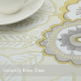 Heavy Duty Elegant Printed Tablecloth - Spillproof Fabric Lace Table Cloth - Round Table Cover for Dining Room Kitchen Home Decor (47" Round, Yellow Flowers)