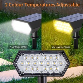 Solar Spot Lights Outdoor Garden,2 Color Temperatures Adjustable Solar Landscape Spotlights,4 Modes IP65 Waterproof,Dusk-to-Dawn Auto ON/Off Outdoor Solar Wall Lights for Pathway Driveway Pool,2 Pack