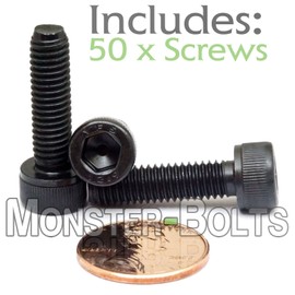 M6 / 6mm x 1.00 - Socket Head Caps Screws, Class 12.9 Alloy Steel w Black Oxide, DIN 912 / ISO 4762, Hex (Allen) Key Drive - MonsterBolts (50, M6 x 22mm)