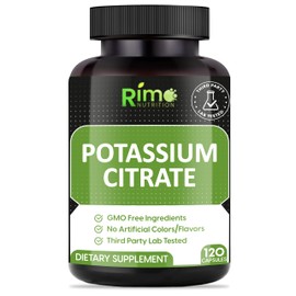 Rimo Nutrition Potassium Citrate High Absorption Potassium Supplement - 120 Servings Supports Electrolyte Balance - Pure and Potent