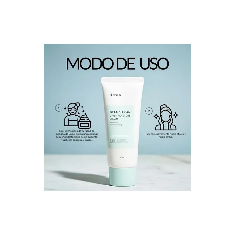 Crema IUNIK Beta Glucano de 60 mL, Hidratante Facial Coreana