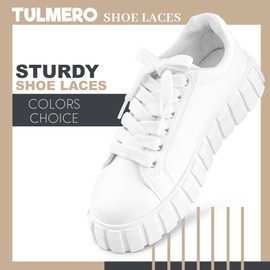 SULPO 2 Pairs Flat Shoelaces - 12mm Wide Shoe Laces for Shoes - 60-200cm - Washable & Tear Resistant Polyester - 18 Colours, White