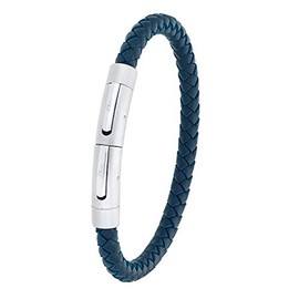 s.Oliver 2031554 Men's Bracelet Stainless Steel Leather 22 cm Blue Comes in Jewellery Gift Box, Leather Precious metal Leather, No Gemstone