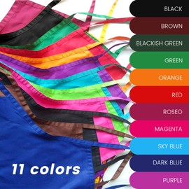 TRENDBOX Total 11 PCS Plain Color (Slim Size) Bib Apron Adult Women Unisex for Waist size 20" to 35" Durable Comfortable with Front Pocket Washable For Cooking Baking Kitchen Restaurant crafting