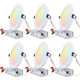 TORCHSTAR 6 Inch Slim LED Recessed Lighting with J-Box, 2700K/3000K/3500K/4000K/5000K Selectable, CRI 90+, 1000LM Dimmable 5CCT LED Downlight, ETL & Energy Star Listed, Pack of 6