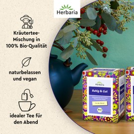 Herbaria Ruhig & Gut Tee bio 15FB – 100% Bio-Kräutertee im Filterbeutel – entspannende Kräuterteemischung, ideal für den Abend – natürlich wohltuender Teegenuss