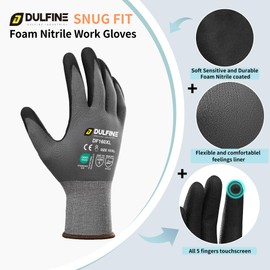 DULFINE Safety Work Gloves MicroFoam Nitrile Coated-6 Pairs Pack,Seamless Knit Nylon Glove with Black Micro-Foam Nitrile Grip,Ideal for General Purpose,Automotive,Home Improvement,Painting(Large)