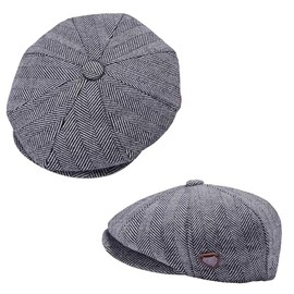 Mens Flat Caps UK 8 Panel Peaky Flat Baker Boy Hats Gatsby Tweed Newsboy Style Women Baker 1920s Hat Size S-XL (UK, Alpha, One Size, Small (57cm), Herringbone Grey)