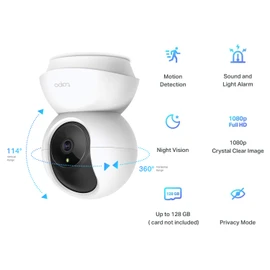 Tapo Pan/Tilt Smart Security Camera, Baby Monitor, Indoor CCTV, 360° Rotational Views, Works with Alexa&Google Home, 1080p, 2-Way Audio, Night Vision, SD Storage, Device Sharing (Tapo C200)