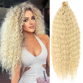 YEESHEDO 3 Packs Ocean Wave Crochet Hair Extensions for Women,Long Deep Wavy Blonde Curly Synthetic Hair Boho Braids Locs Crochet Hair,22inch light blonde