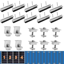 Solar Panel Bracket Kit - 10 Pcs Aluminium Mounting Rail 120mm, Z-Bracket Set, Center Clamps, Solar Mounting Rail Connector for Metal, Tin, Flat, Sheet Roofs