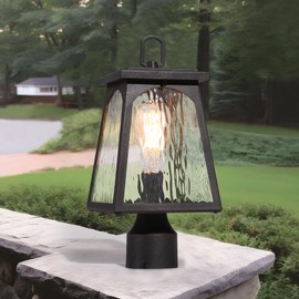 classy leaves Outdoor Post Lights, Black Farmhouse Lamp Post Light Fixture, Waterproof Trapezoid Exterior Post Pole Lantern with Water Ripple Glass
