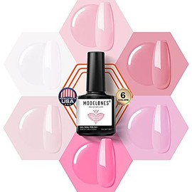 Modelones Pink Gel Nail Polish Set, 6 Colors Nude Pink White Nail Polish Hot Soft Light Natural Pink Color Gel Polish, Soak Off Gel Nail Polish Kit Manicure DIY Salon Christmas Gift Set