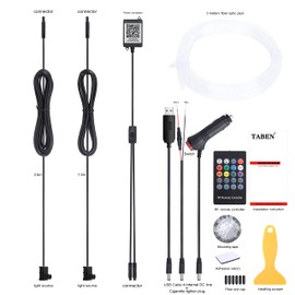 TABEN Car Ambient Lighting Kit 3 m Fibre Optic 64 Colours RF Remote Control + Bluetooth App Control USB Car Atmosphere Light, DIY 16 Million RGB Multicoloured Sound Music Sync Car Interior Lighting
