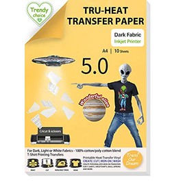 TransOurDream Tru Heat Transfer Paper for Dark T Shirts & Fabrics (10 Sheets A4, Dark 5.0) Iron On Transfer Paper with Inkjet Printer Easy to Cricut Bright Colors Printable htv (Trans-05-10)