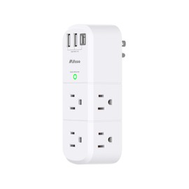 Mifaso USB Outlet Extender Surge Protector - with Rotating Plug, 6 AC Multi Plug and 3 USB Ports (1 C), 1800 Joules, 3-Sided Swivel Power Strip Spaced Splitter for Home, Office, Travel