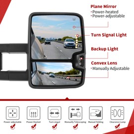 YITAMOTOR Towing Mirrors Compatible with 2003-2006 Silverado Sierra 1500 2500 HD 3500 Escalade Suburban Tahoe Yukon, Power Heated Manually Folding Switchback Turn Light Running Lights (Chrome inside)