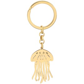 RAIDIN Stainless Steel Cute 18K Gold Plated Ocean Animal Jellyfish Keychains Keyring Jewelry Gifts for Women Girls Car Purse Keys Accessory (Gold-083)